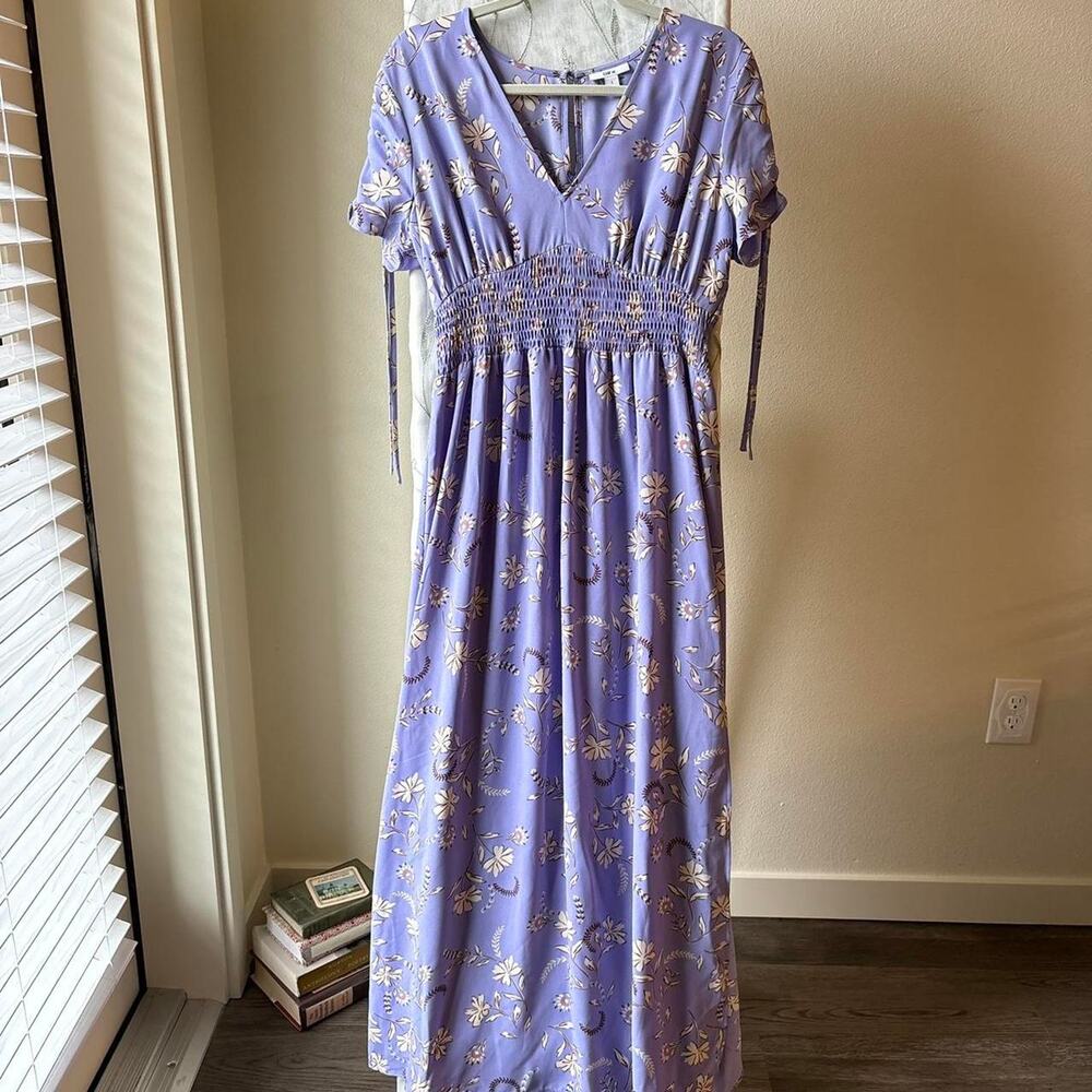 Boho Cottagecore Lavender Floral Maxi Dress